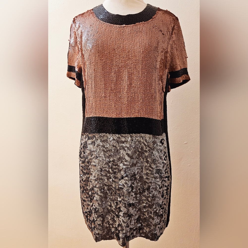 French Connection T- Shelly Color Block Sequin Cocktail Dress Size 10